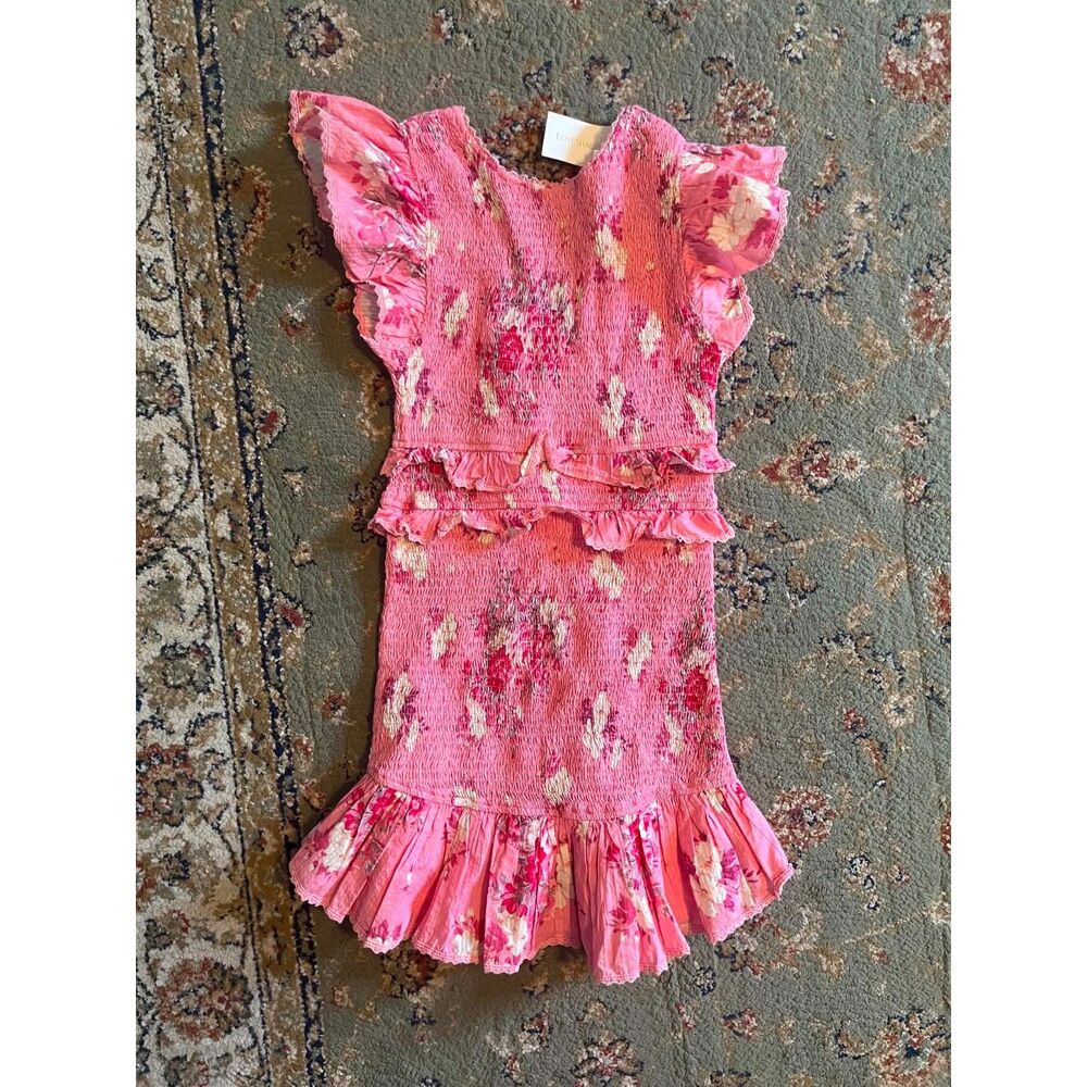 LoveShackFancy Sonora Raspberry Floral Rouched Mini Dress, size M, NWT - Picture 3 of 5